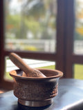 Hand carved walnut wood mortar and pestle
