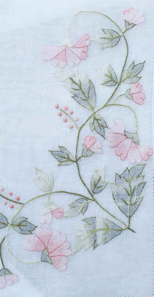 Heirloom peach Portuguese hand embroidered table mats - set of 2