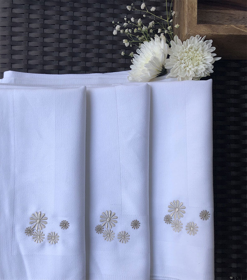 Ivory damask satin border embroidered dinner napkins