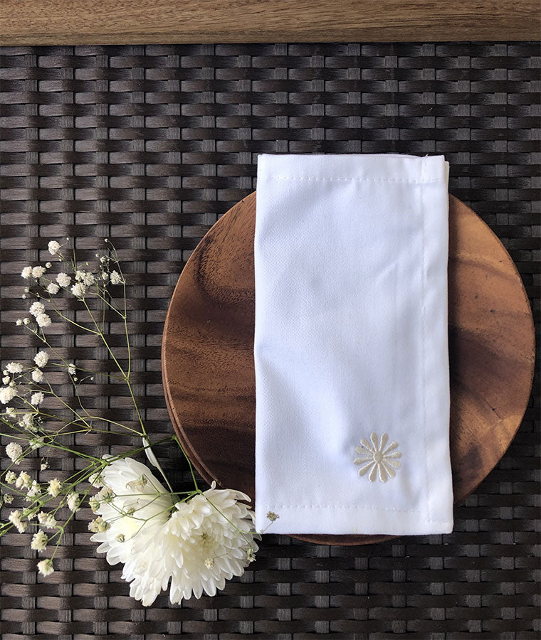 Ivory linen embroidered tea napkins