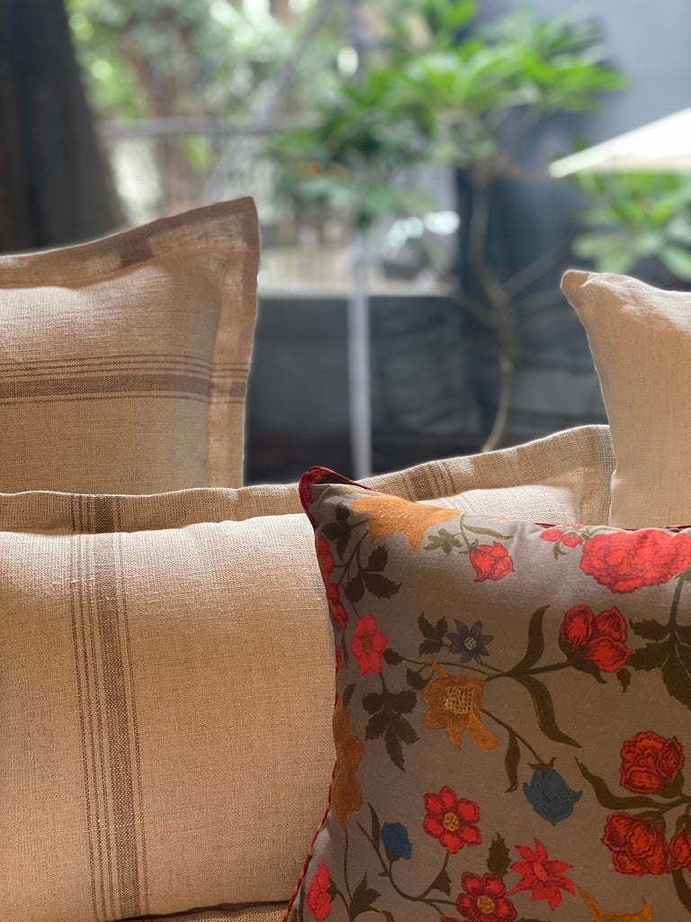 Pure linen striped cushion cover